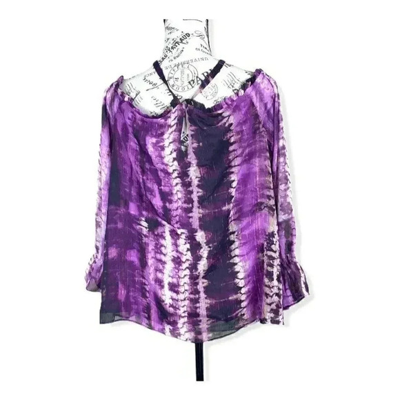 INC Womens Purple Tie Dye Long Sleeve Halter Top- - Picture 2 of 6